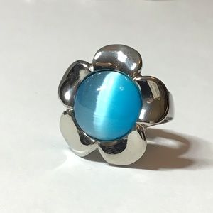 BLUE STONE FLOWER STEEL RING